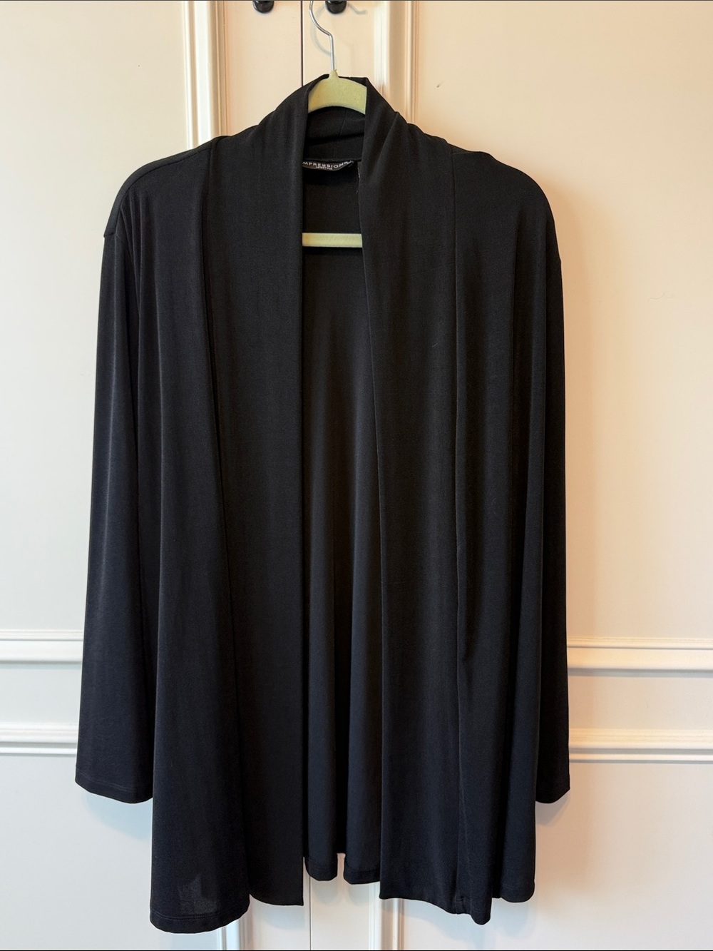 Impressions Black Open-Front Draped Cardigan